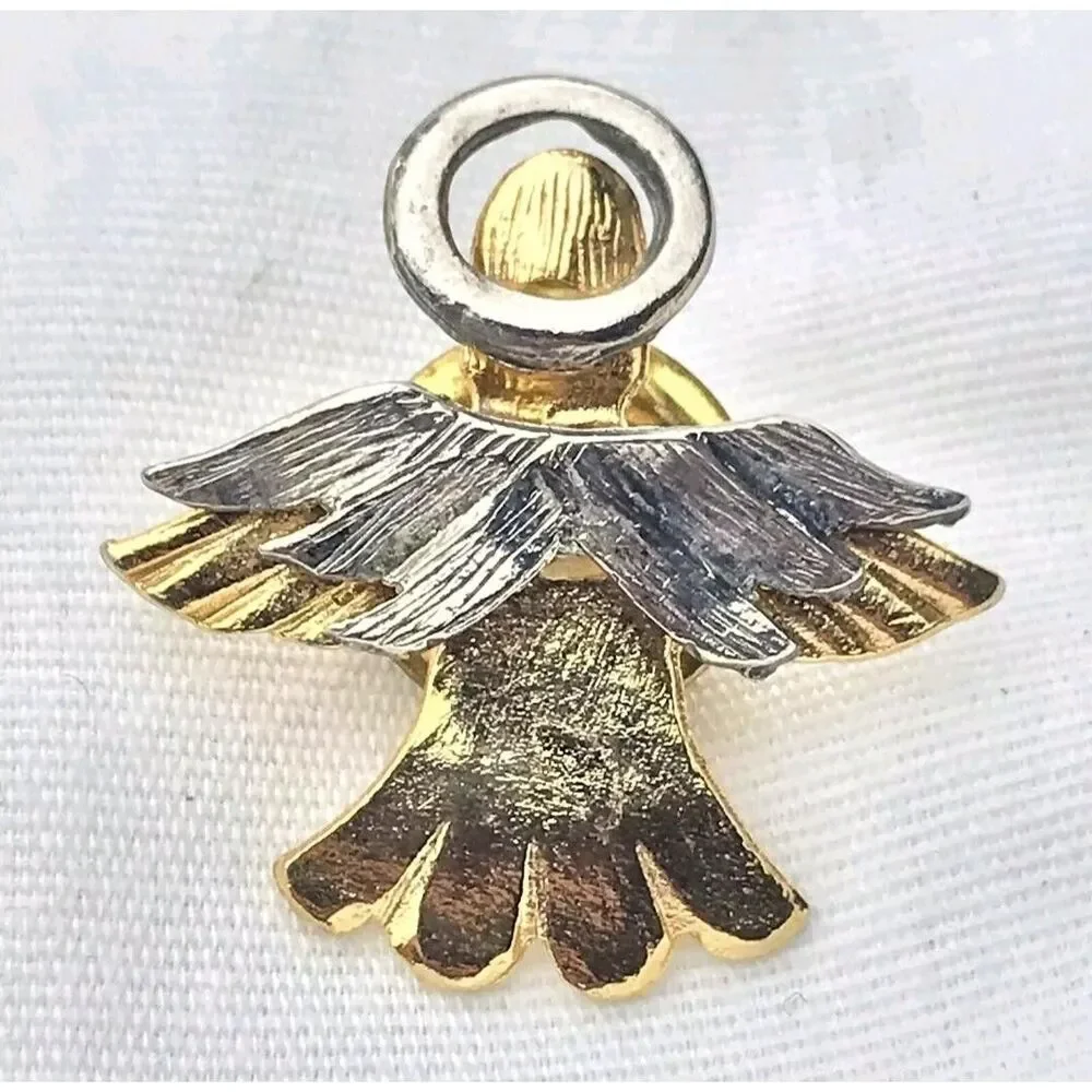Angel Multi Tone Metal Halo Christian Catholic Vintage Pin Christmas Brooch